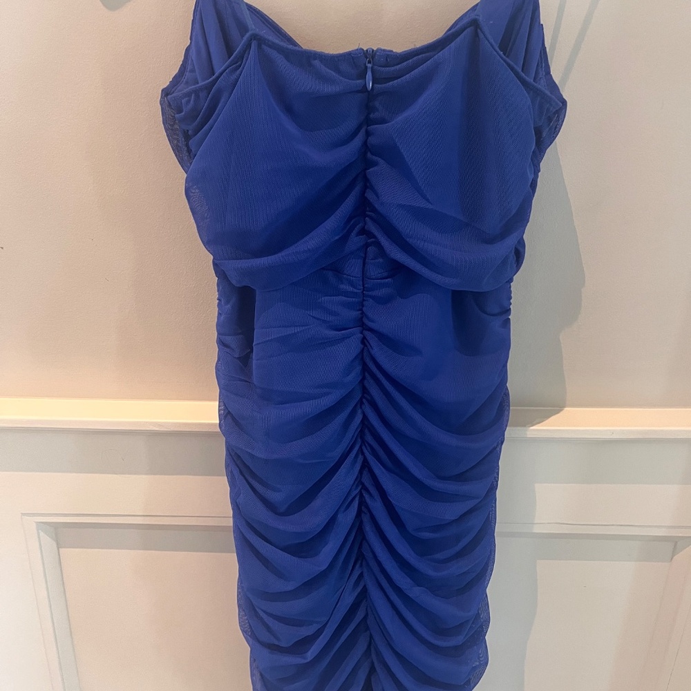 Blue Ruched mini dress, fully lined. - Picture 8 of 10